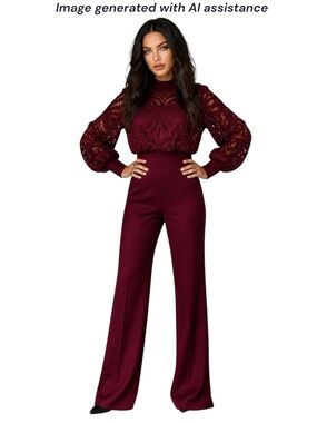 Valentine M wine balloon sleeve lace jumpsuit